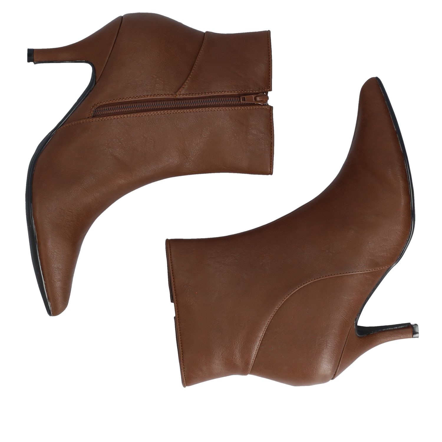 Mid-heel booties in brown faux leather 
