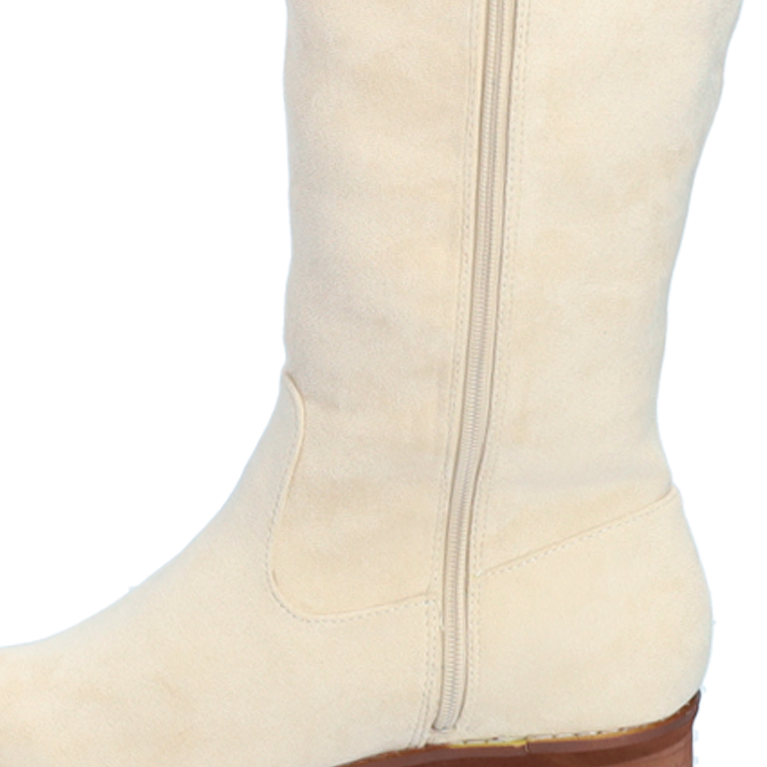 Flat knee-high boots in off-white faux suede 