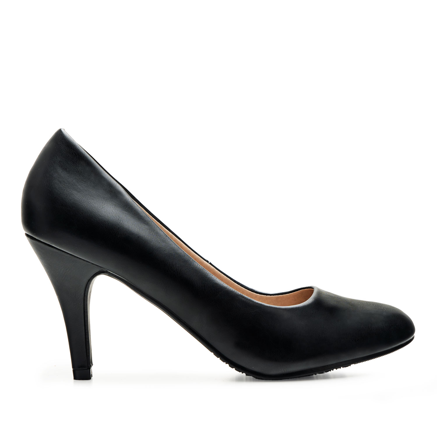 Retro High Heel Pumps in Black faux Leather 