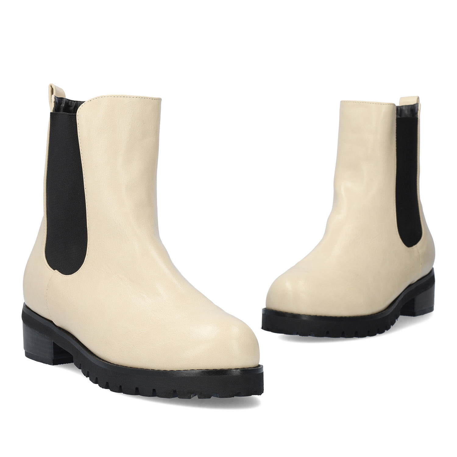 Flat ivory faux leather booties 