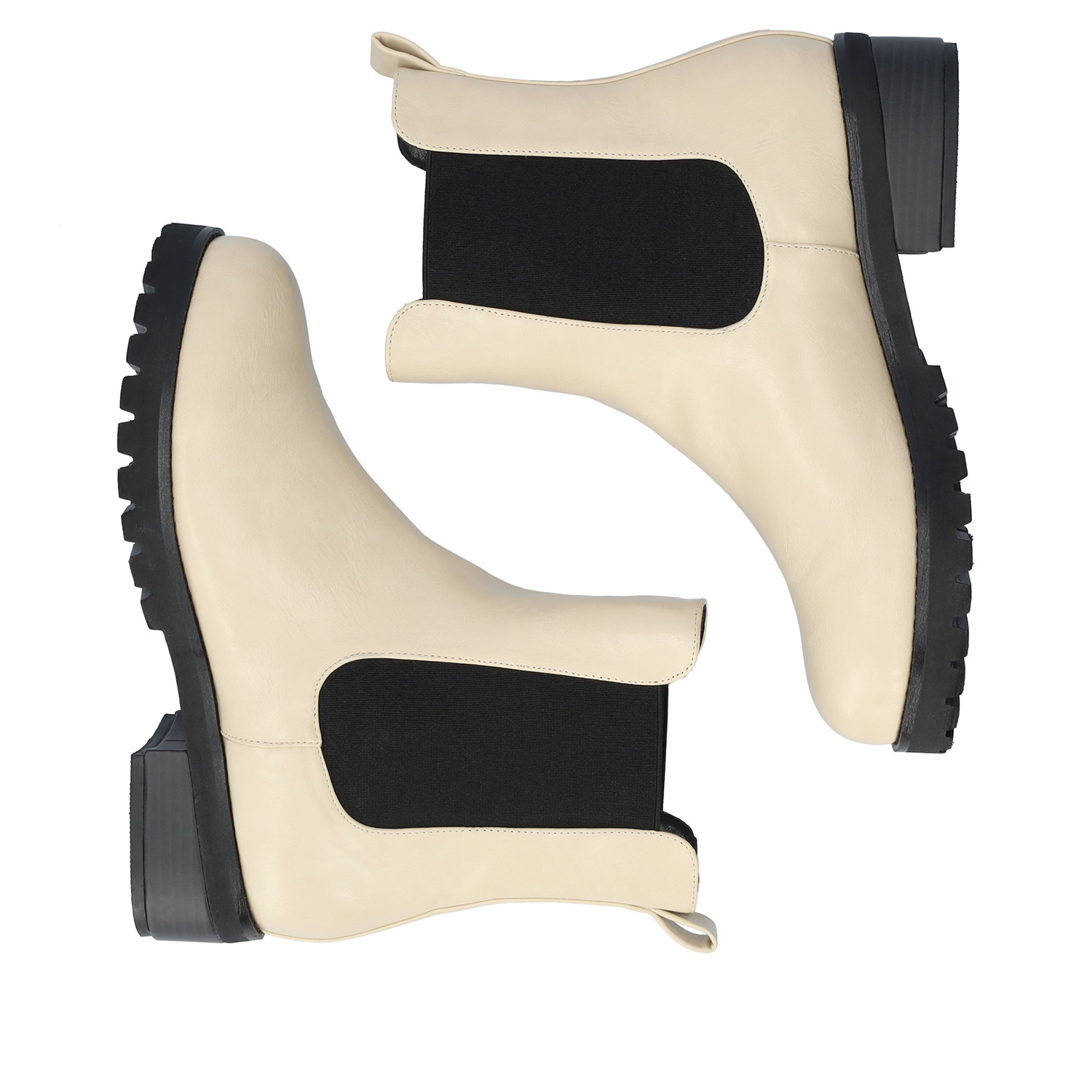 Flat ivory faux leather booties 