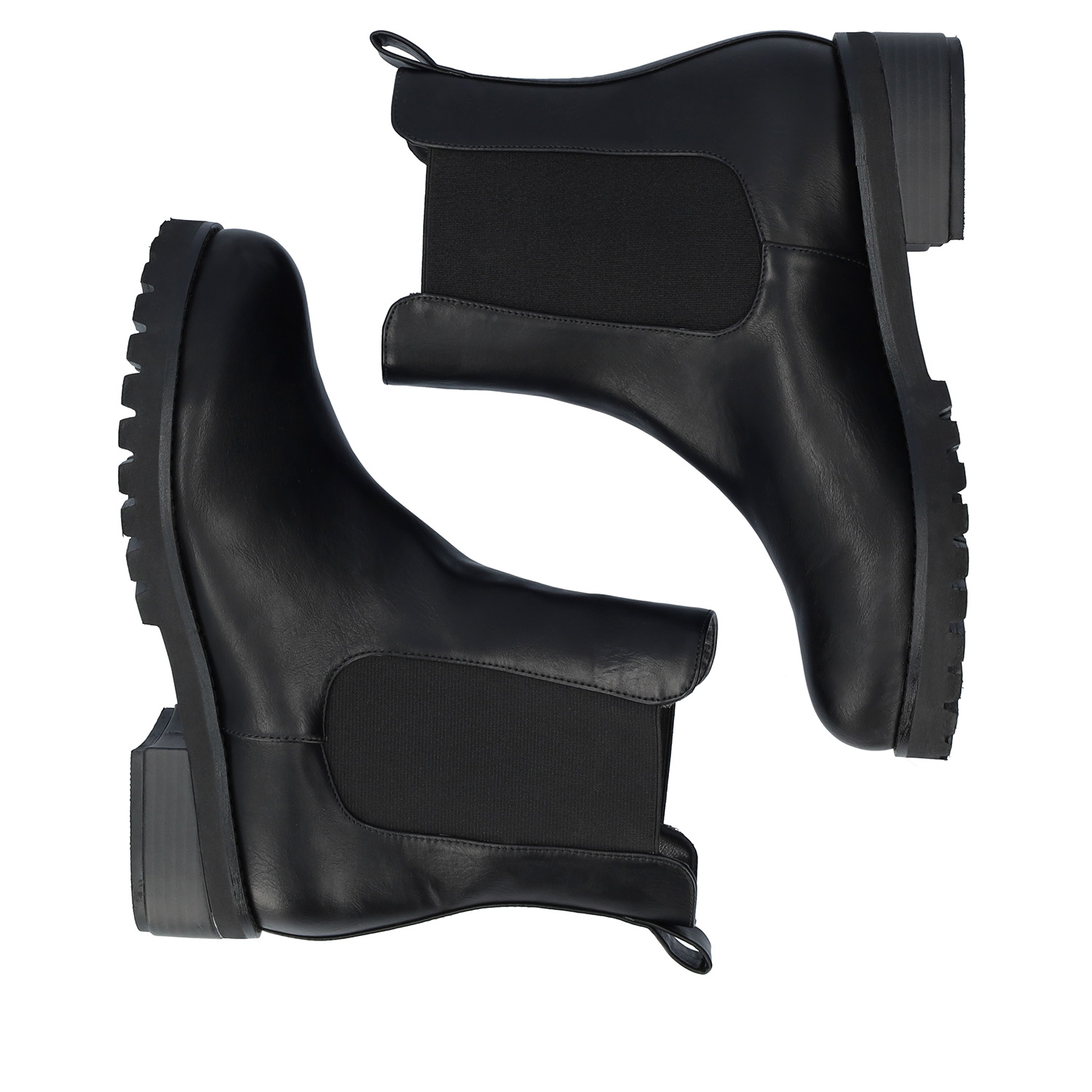 Flat black faux leather booties 