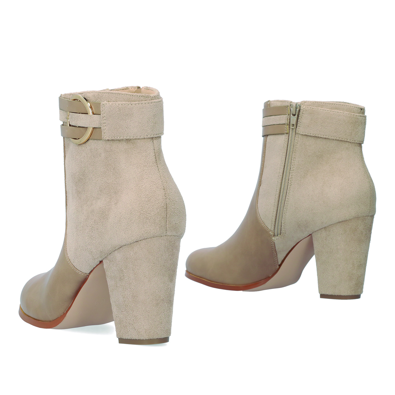High heeled combined beige colour bootie. 