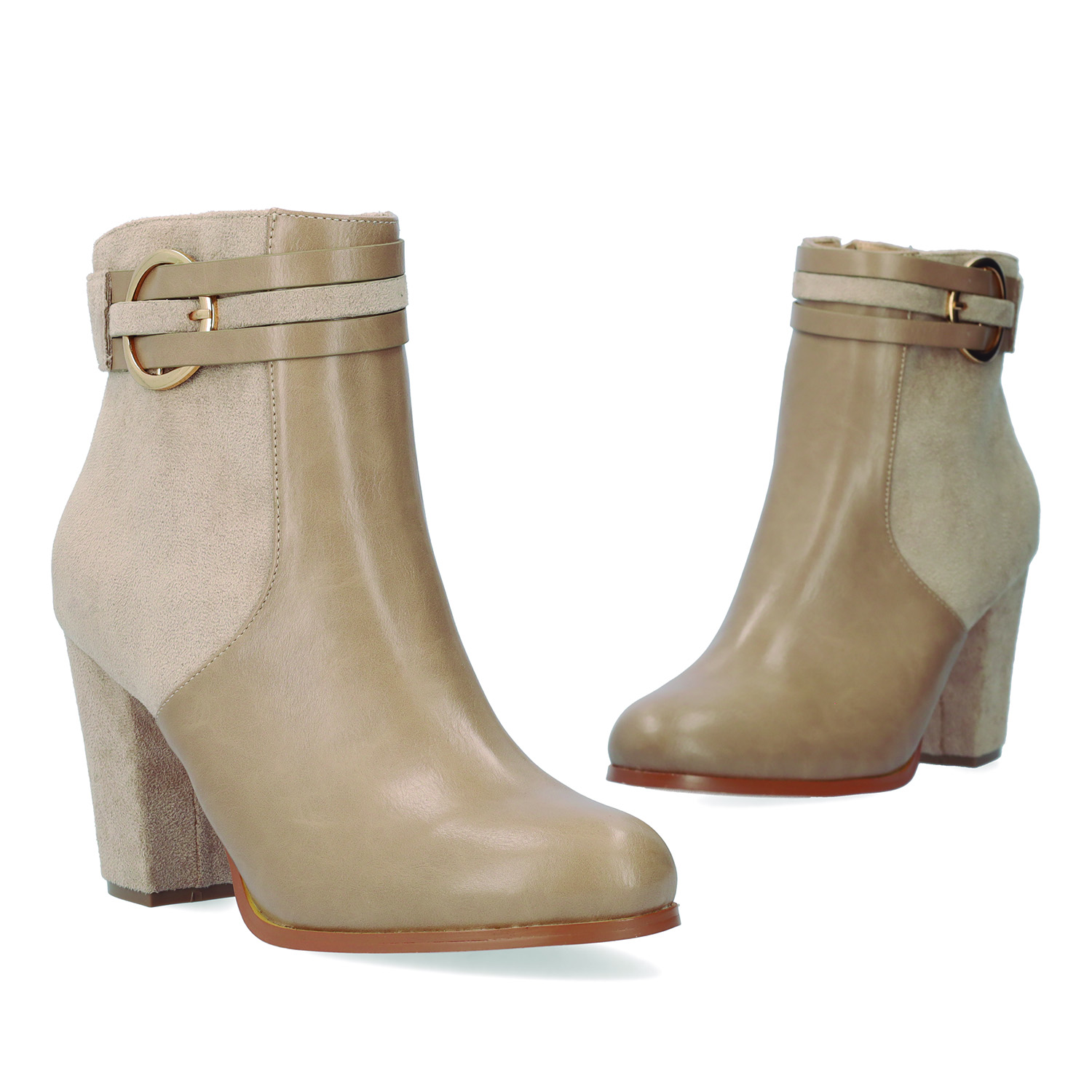 High heeled combined beige colour bootie. 