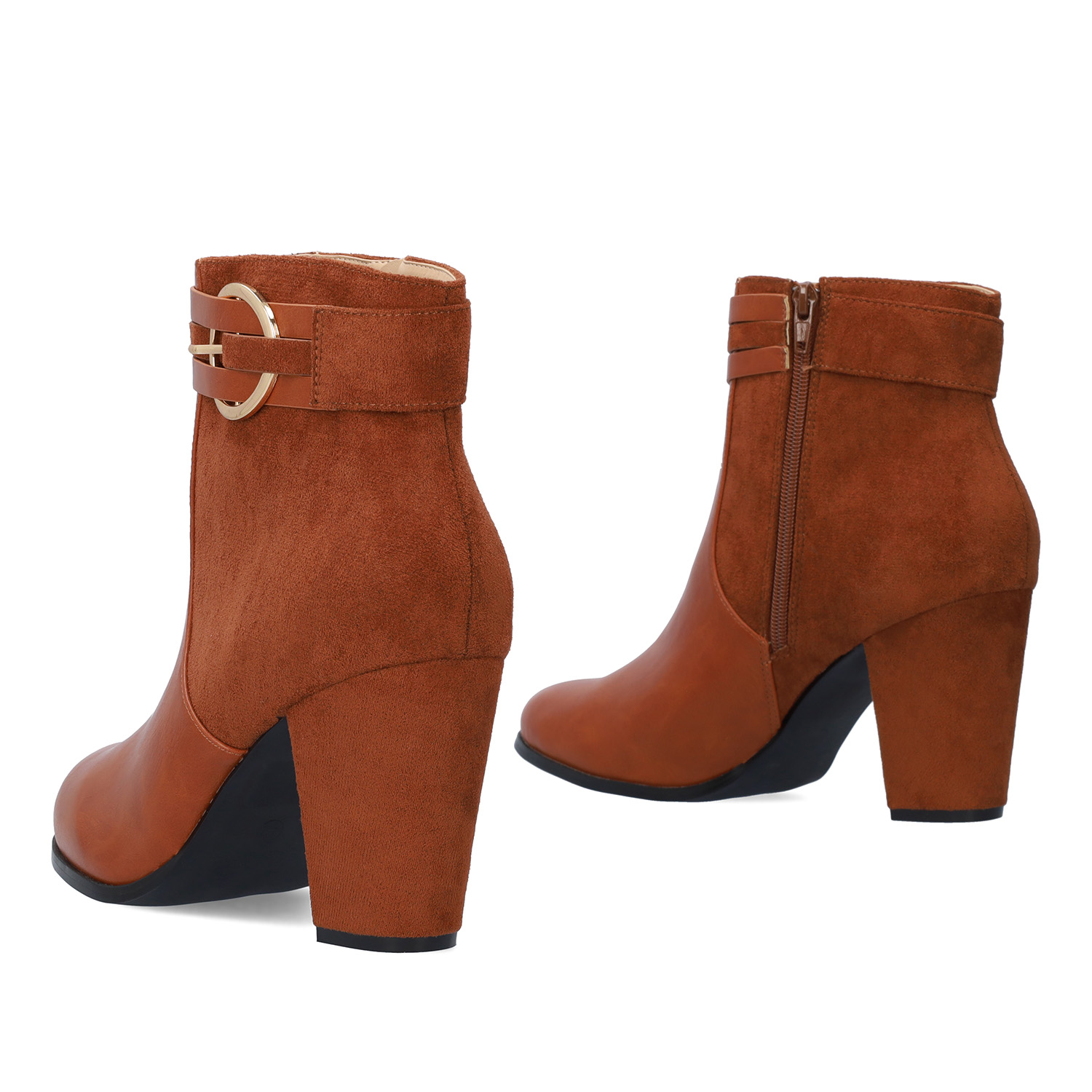 High heeled combined brown colour bootie. 