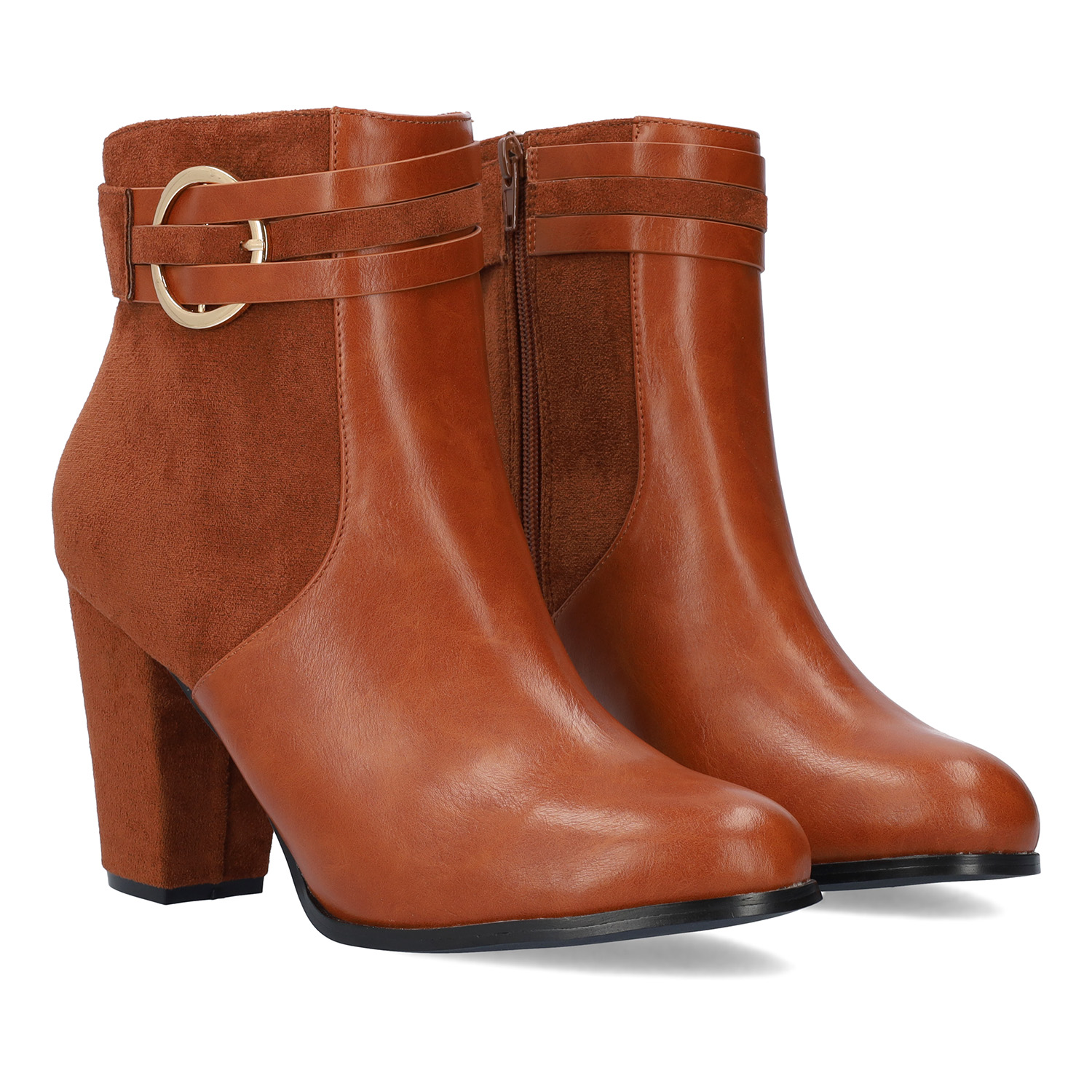 High heeled combined brown colour bootie.