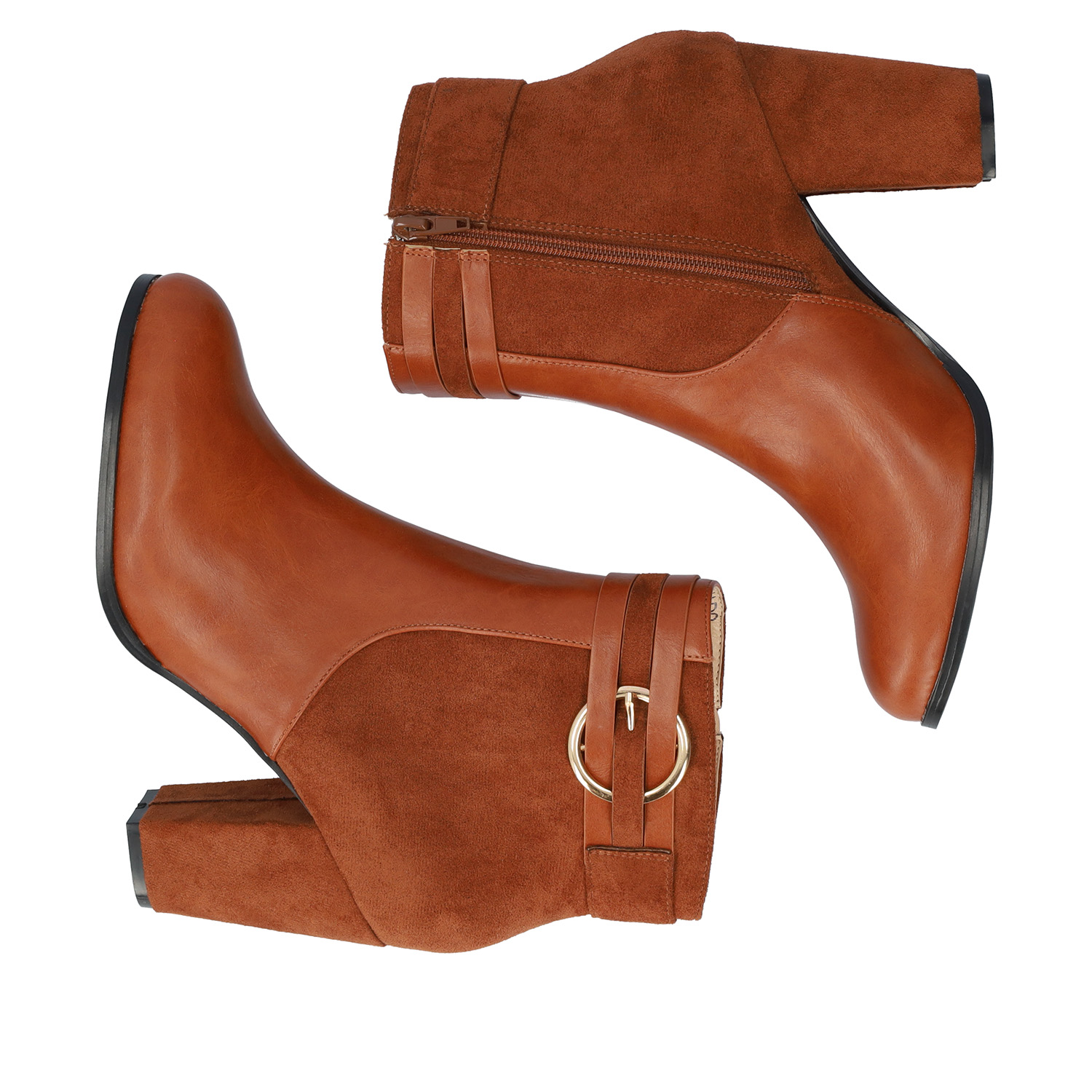 High heeled combined brown colour bootie. 
