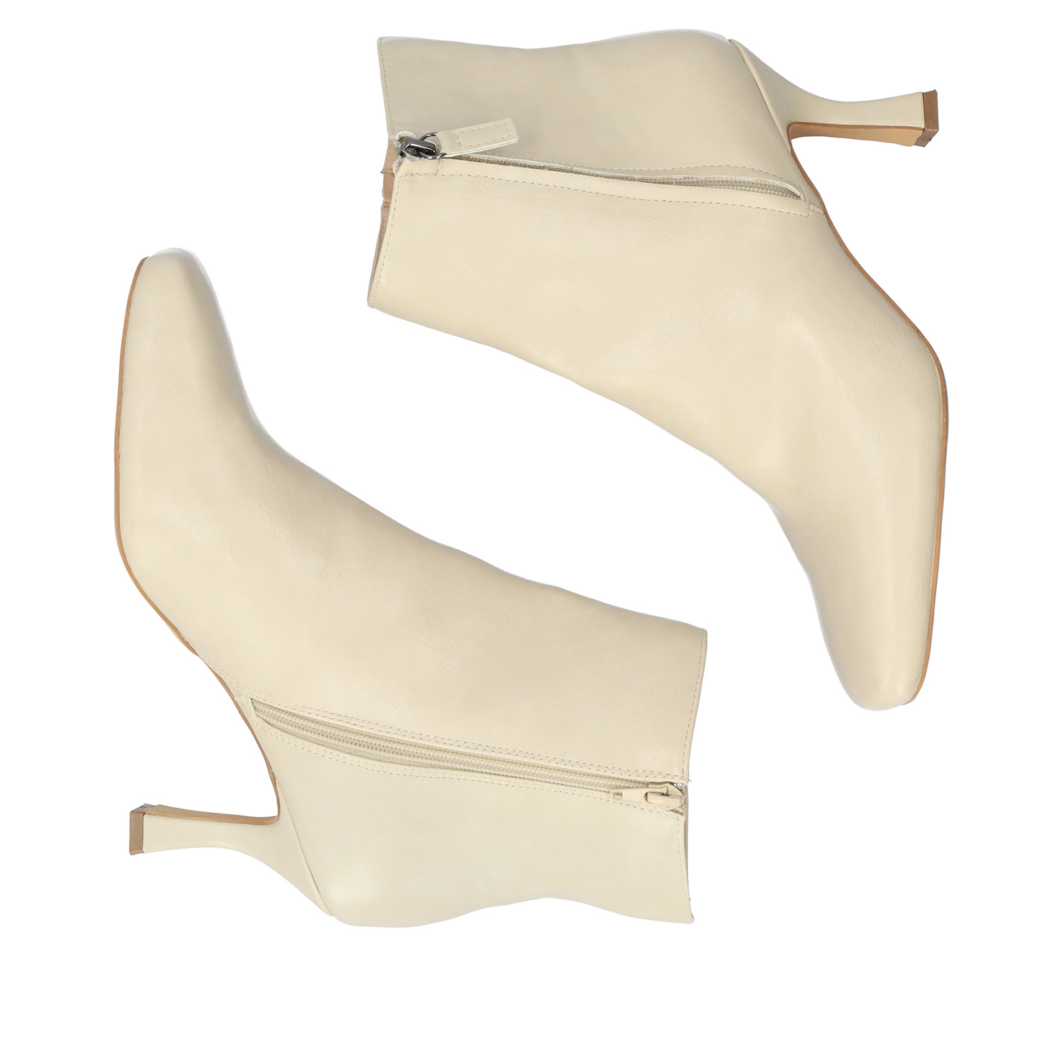 Mid-heel booties in ivory faux leather 