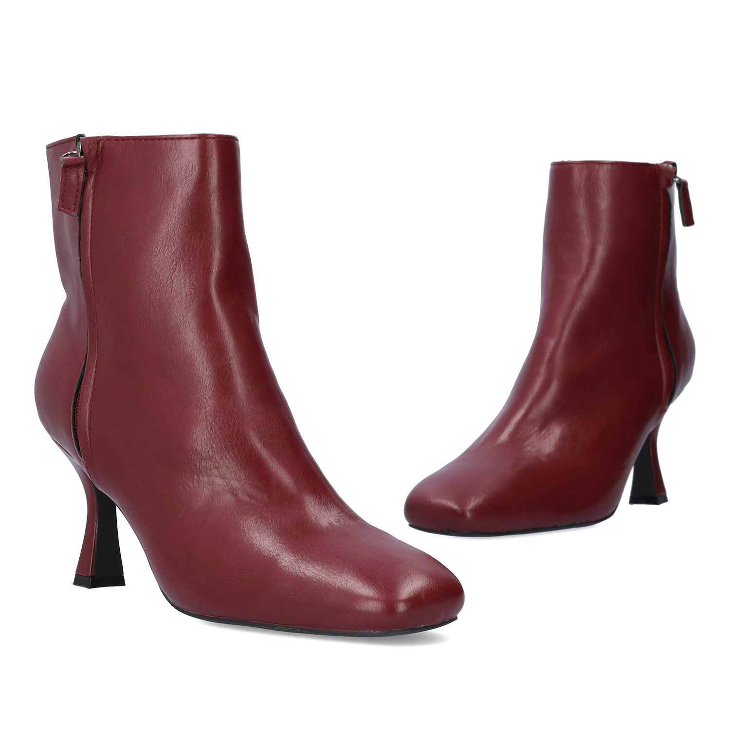 Mid-heel booties in burgundy faux leather 