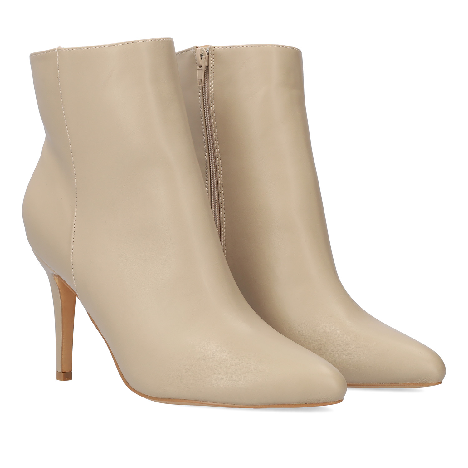 High-heeled booties in ivory faux leather