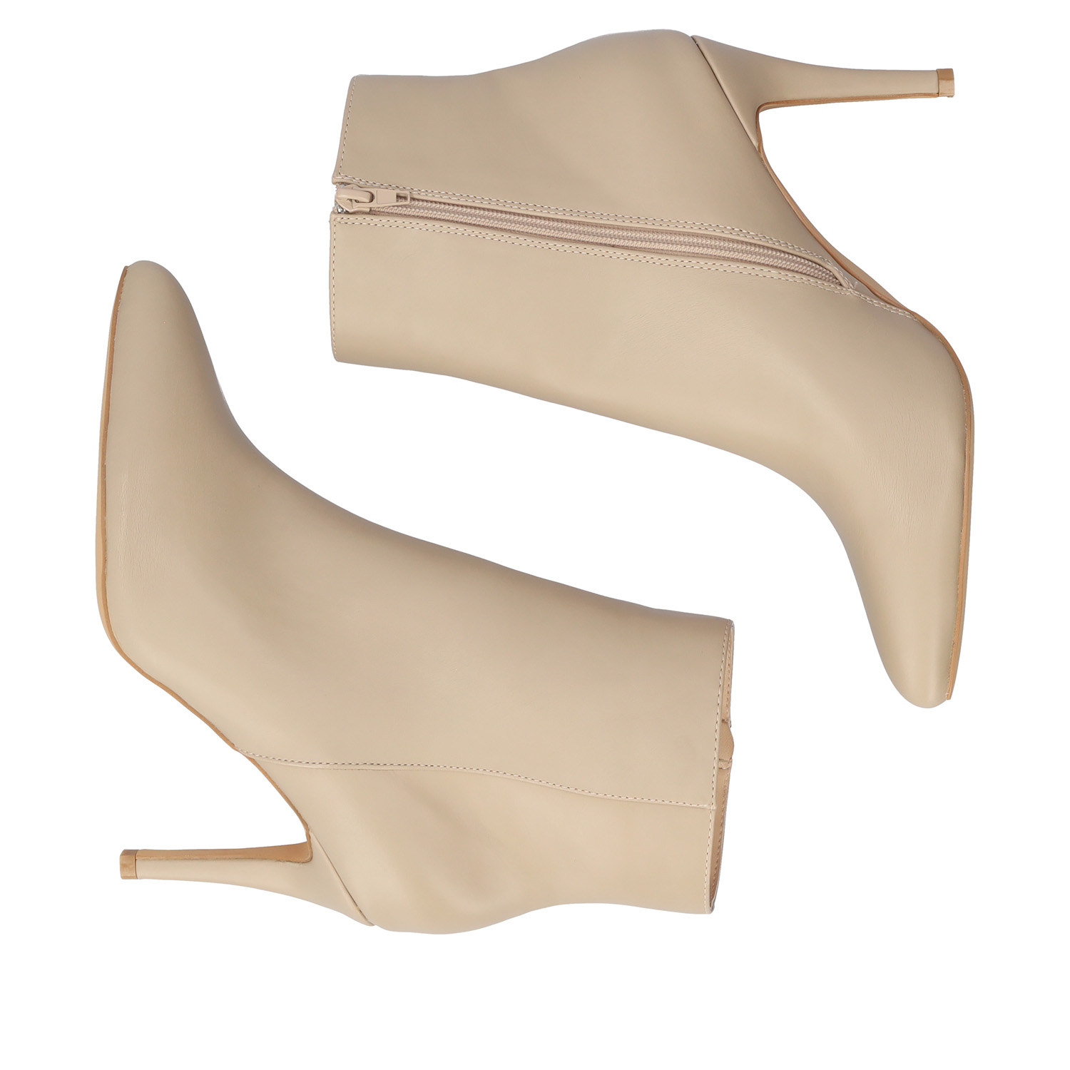 High-heeled booties in ivory faux leather 