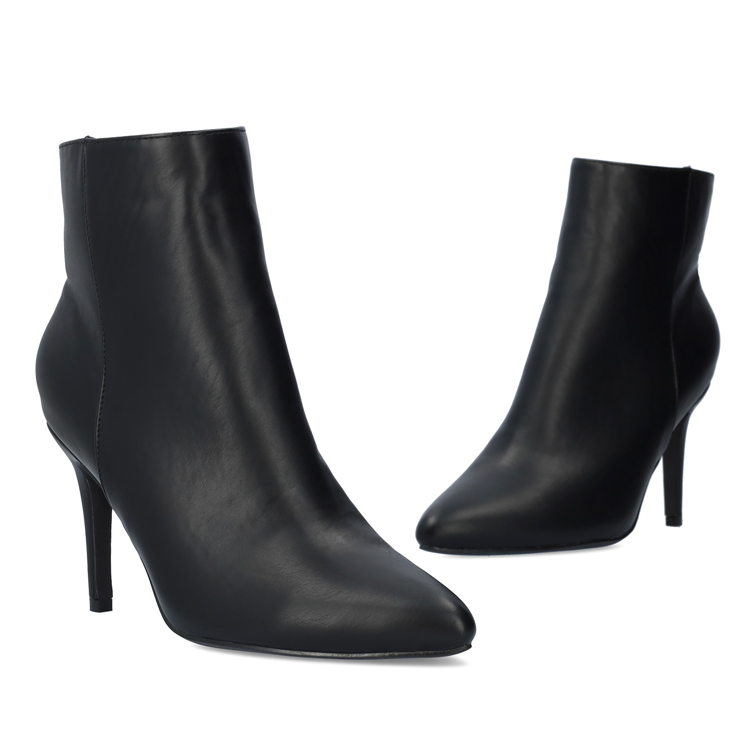 High-heeled booties in black faux leather 