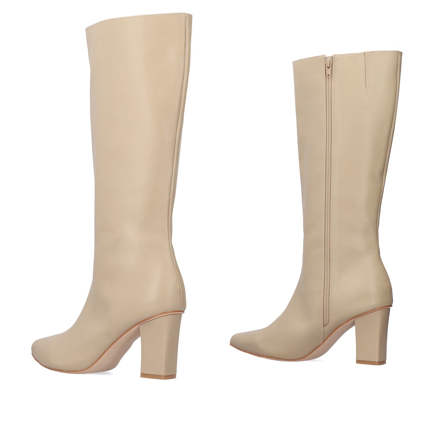 Smooth beige colored faux leather boots 