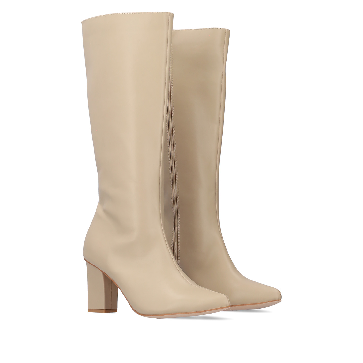 Smooth beige colored faux leather boots 