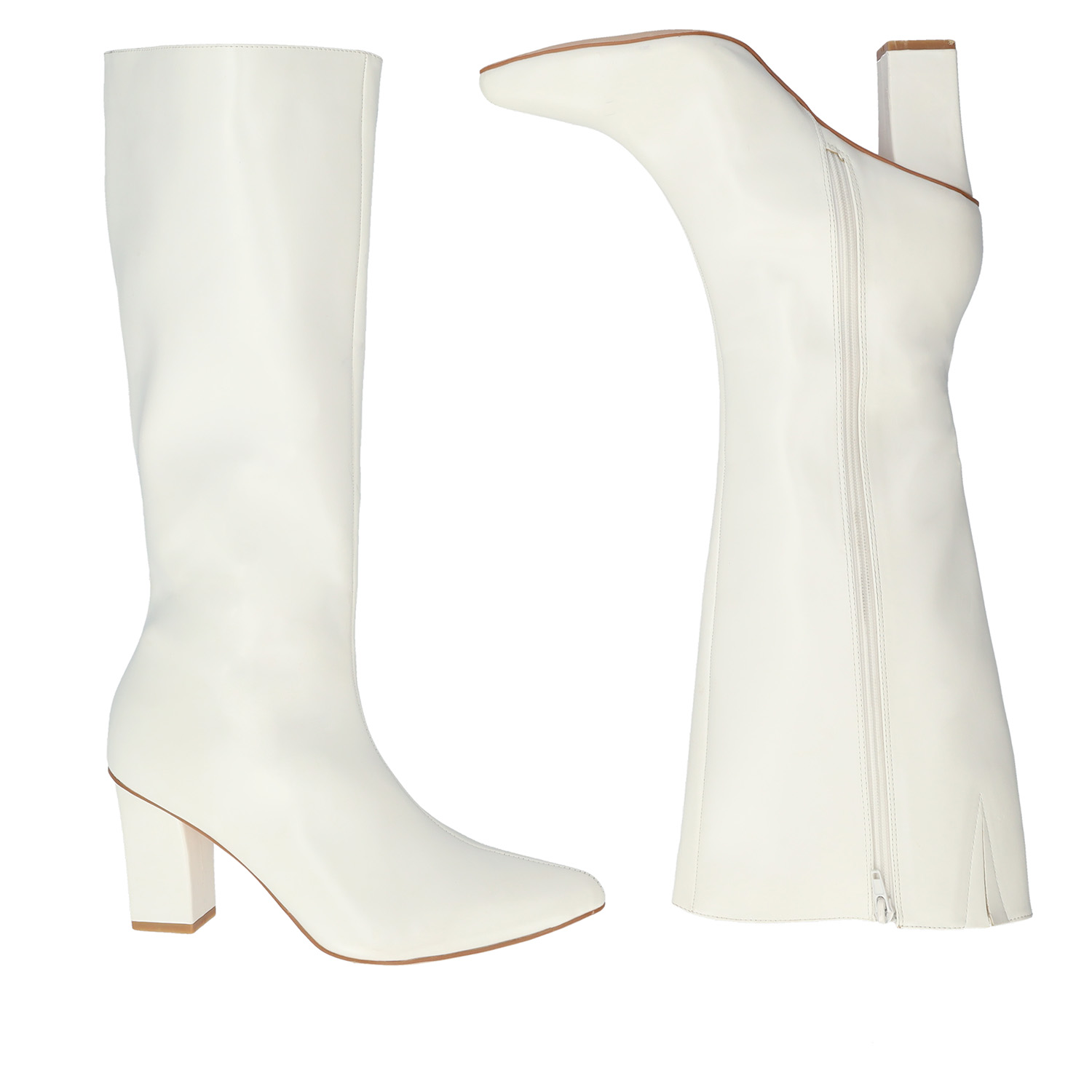 Smooth white colored faux leather boots 