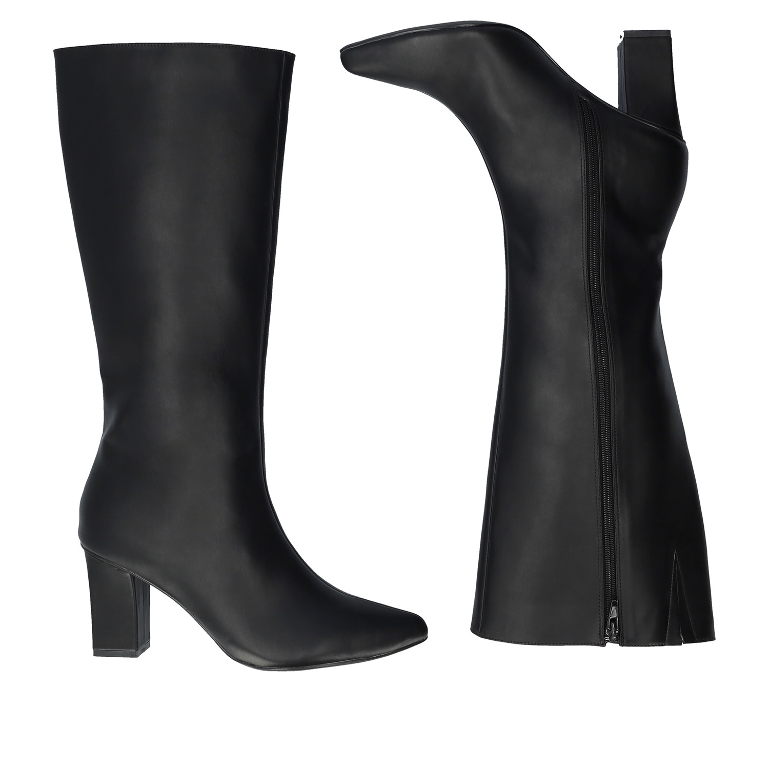 Smooth black colored faux leather boots 