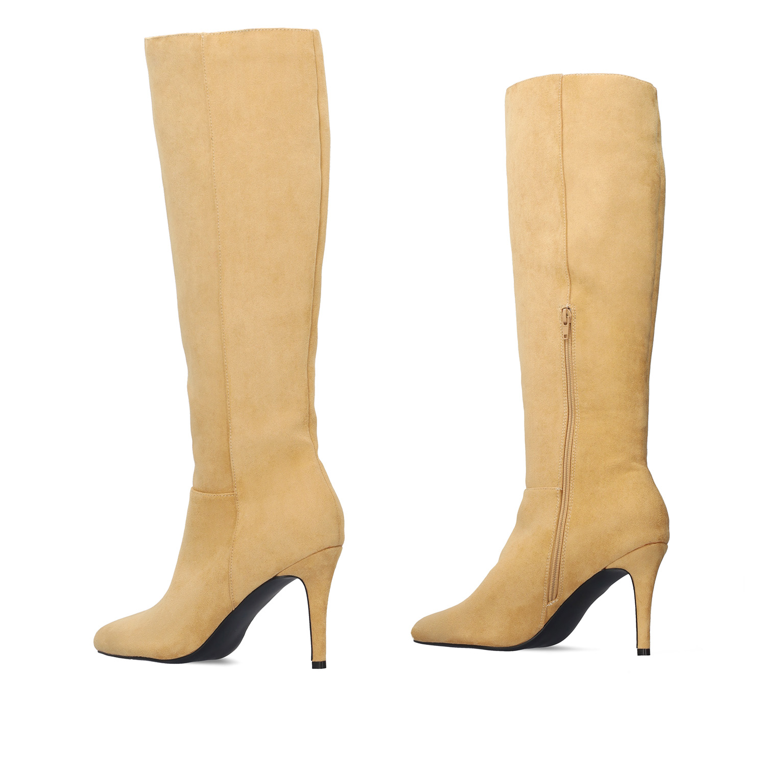 High-Calf boots in beige faux suede 