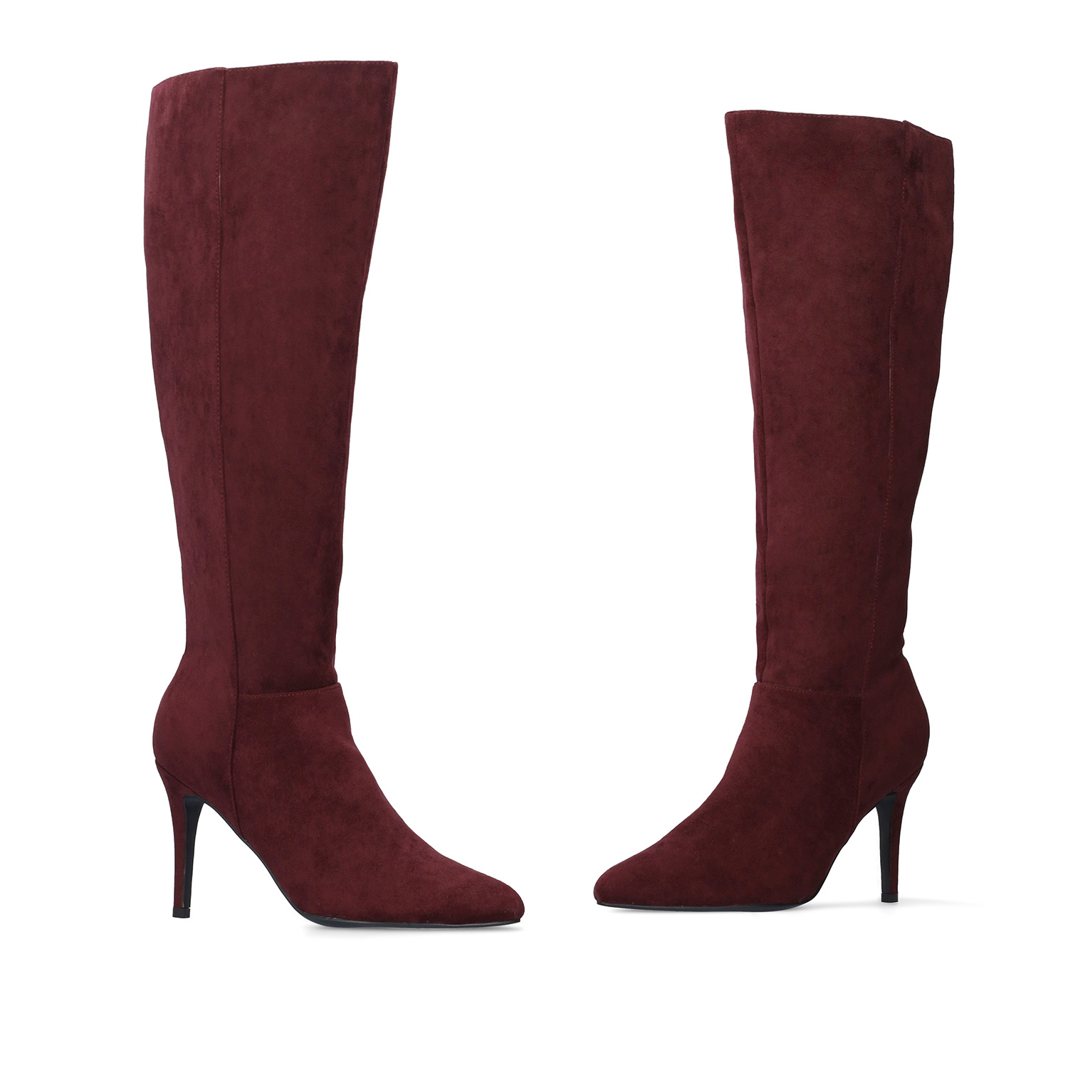 High-Calf boots in burgundy faux suede 
