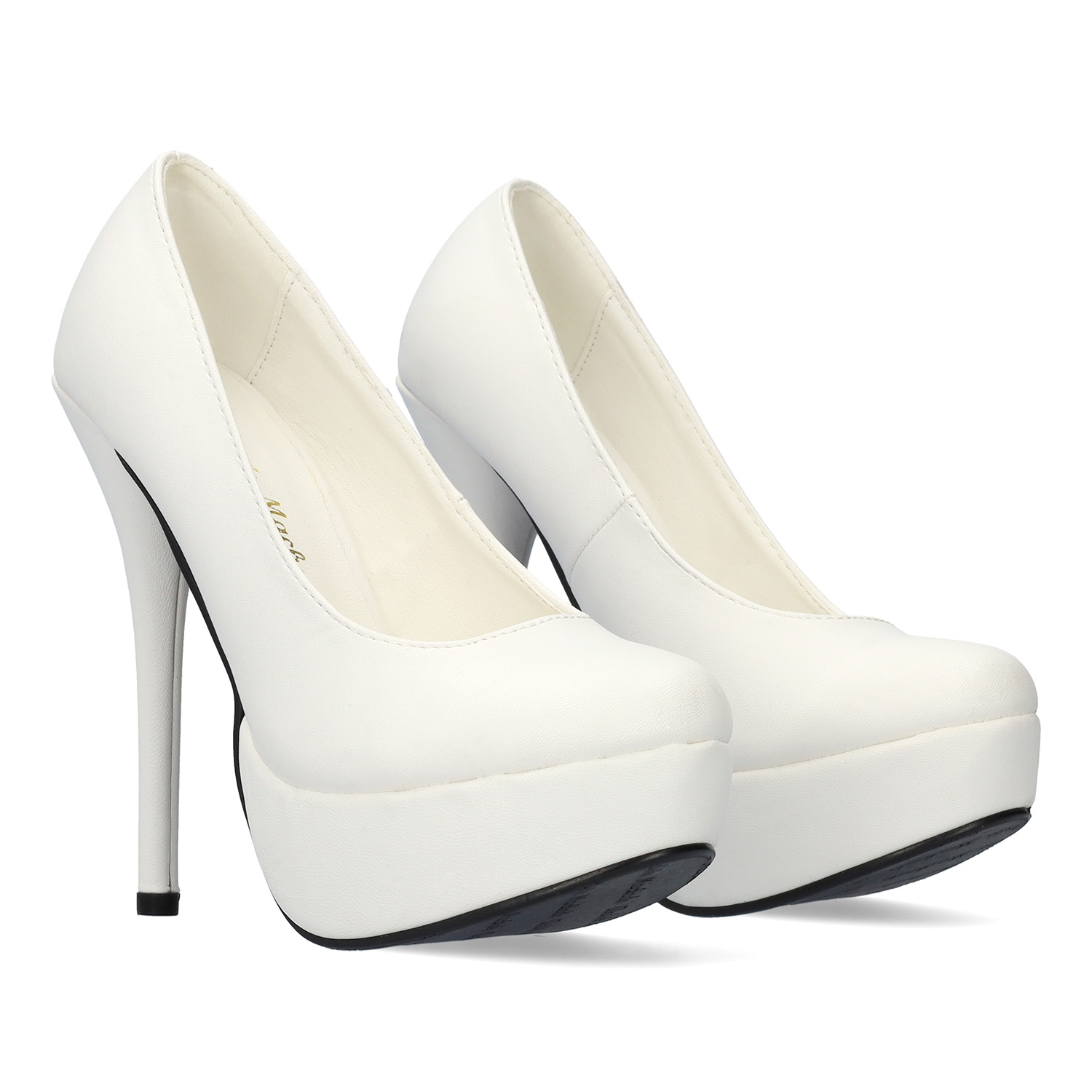 White faux Leather Platform Pumps with Stiletto Heel 