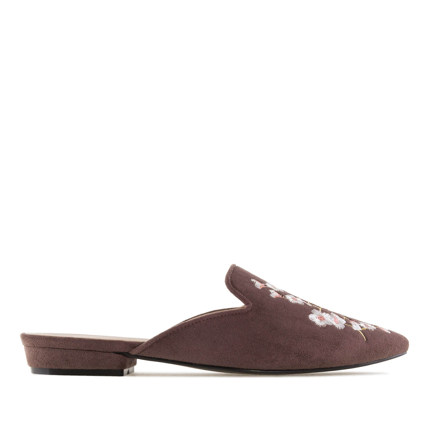 brown leather flat mules