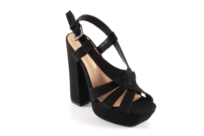 Sandalias Peep toes en Simil Nobuck Negro y tacon ancho de 13 cm de ...