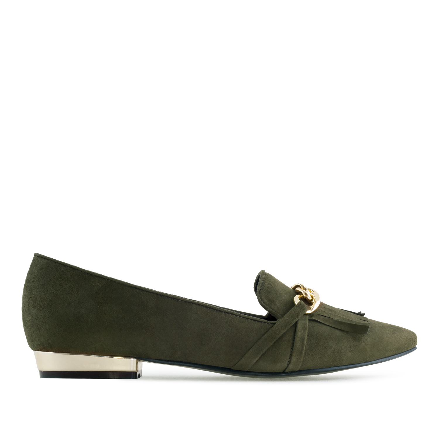green suede flat shoes