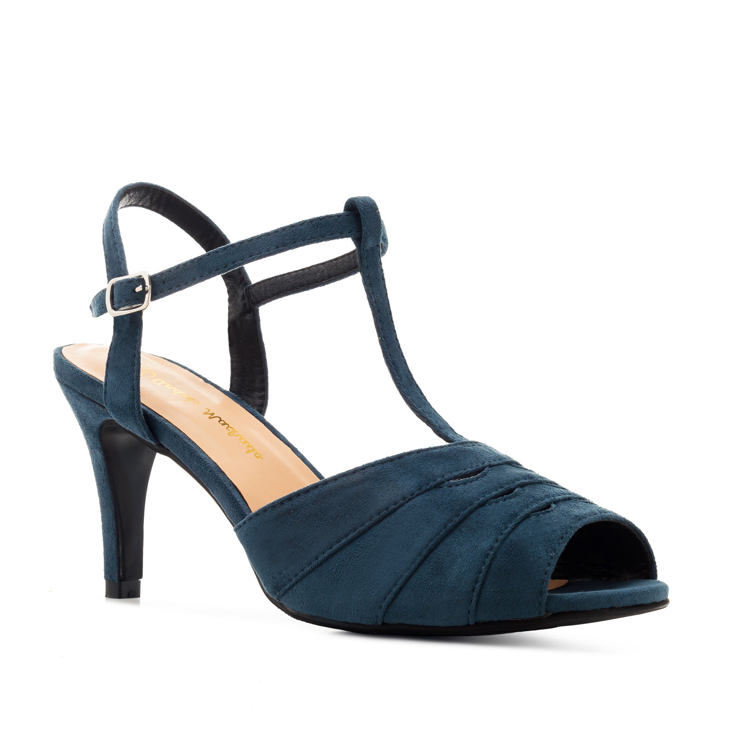 T-Bar Sandals in Blue Suede 