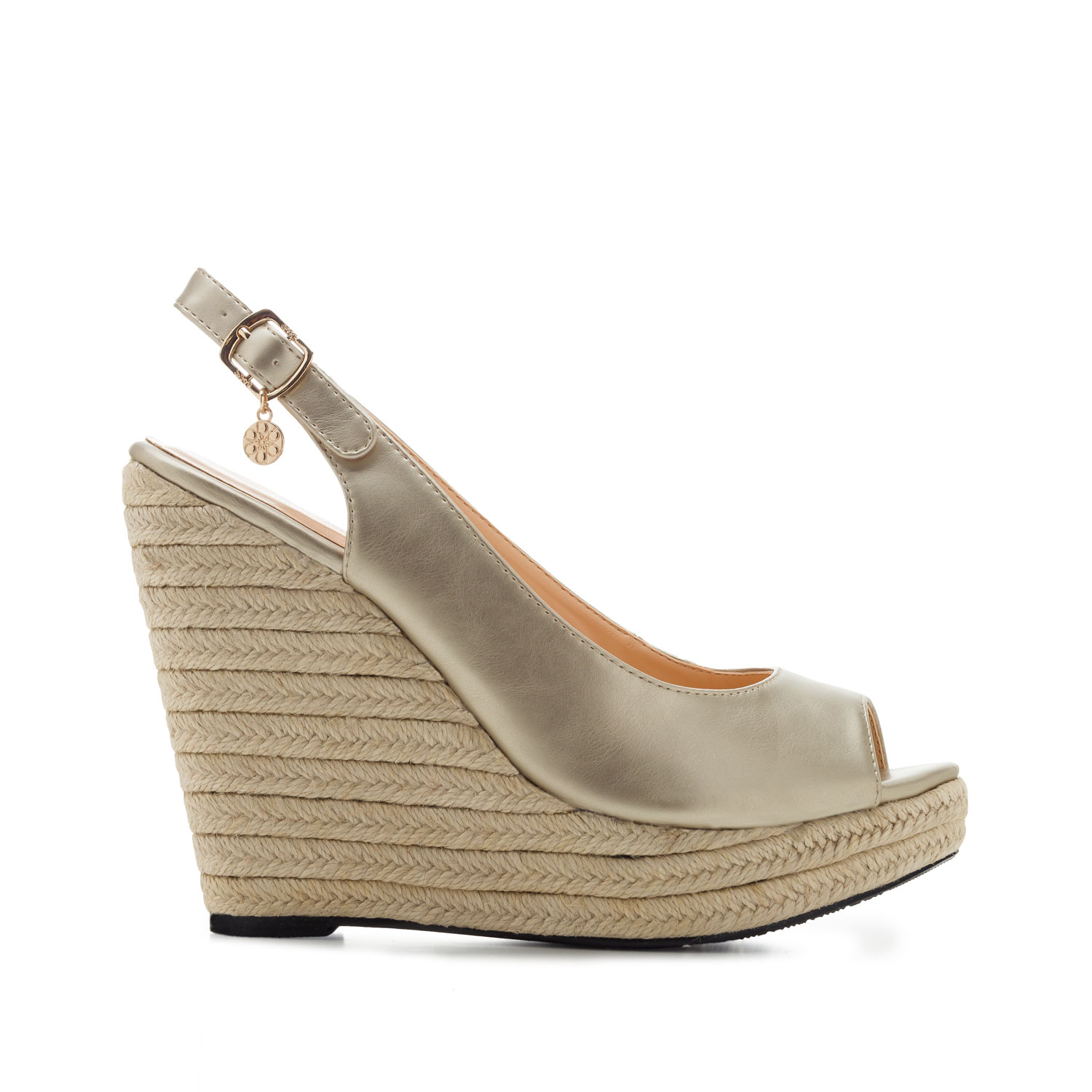Jute Wedges in Gold faux Leather 