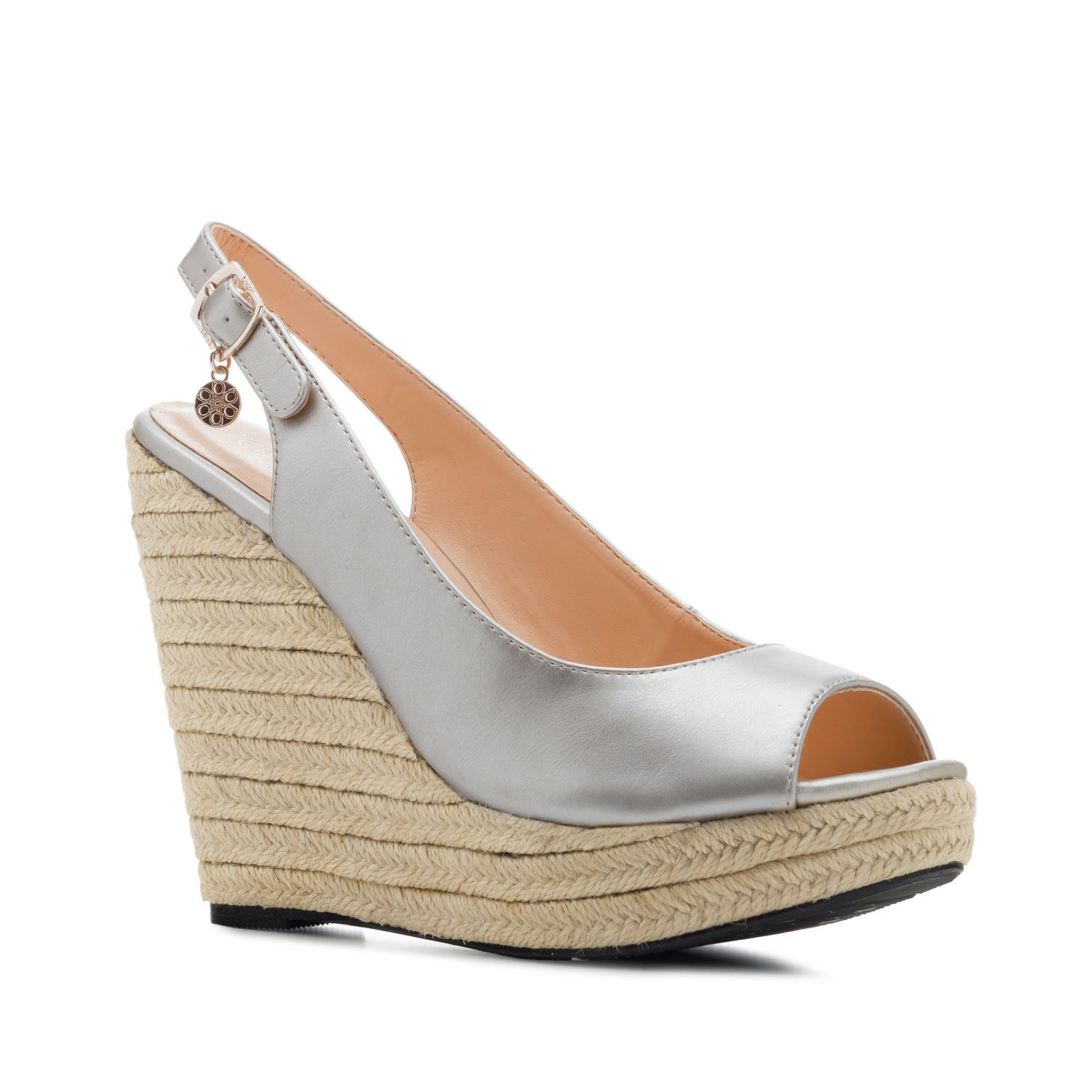 Jute Wedges in Silver faux Leather 