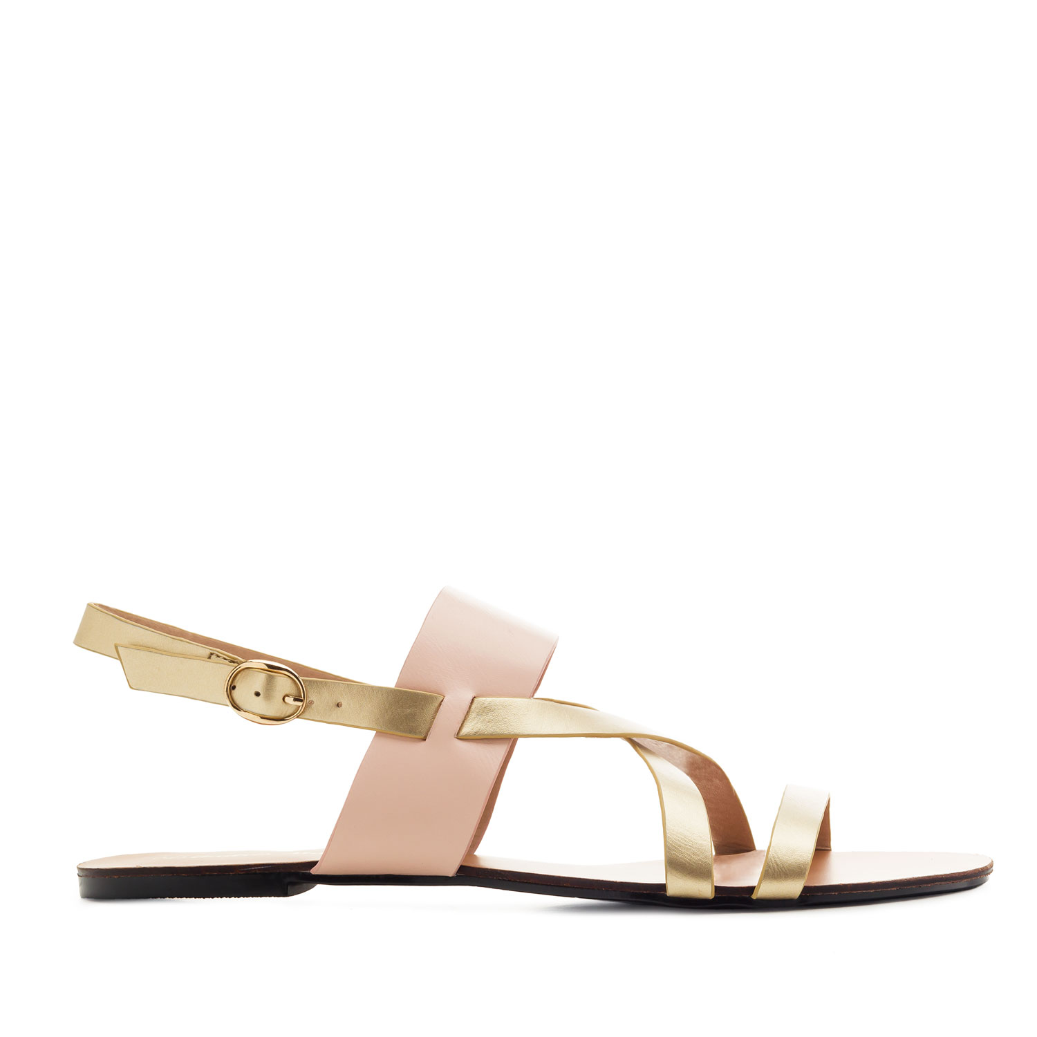 Flache Sandalen In Soft Rosa Und Soft Gold Damen Ubergrossen Damen Sandalen Rabatt Damen