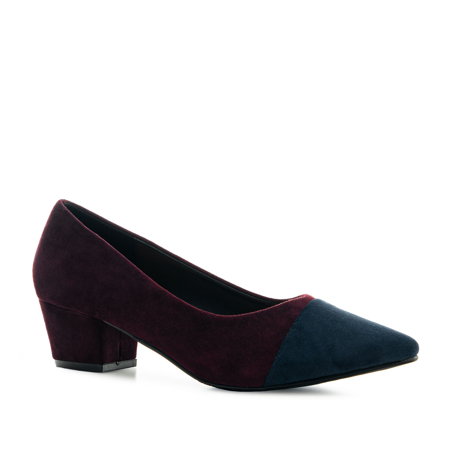 Toe Cap Court Shoes in Navy & Burgundy Suedette 