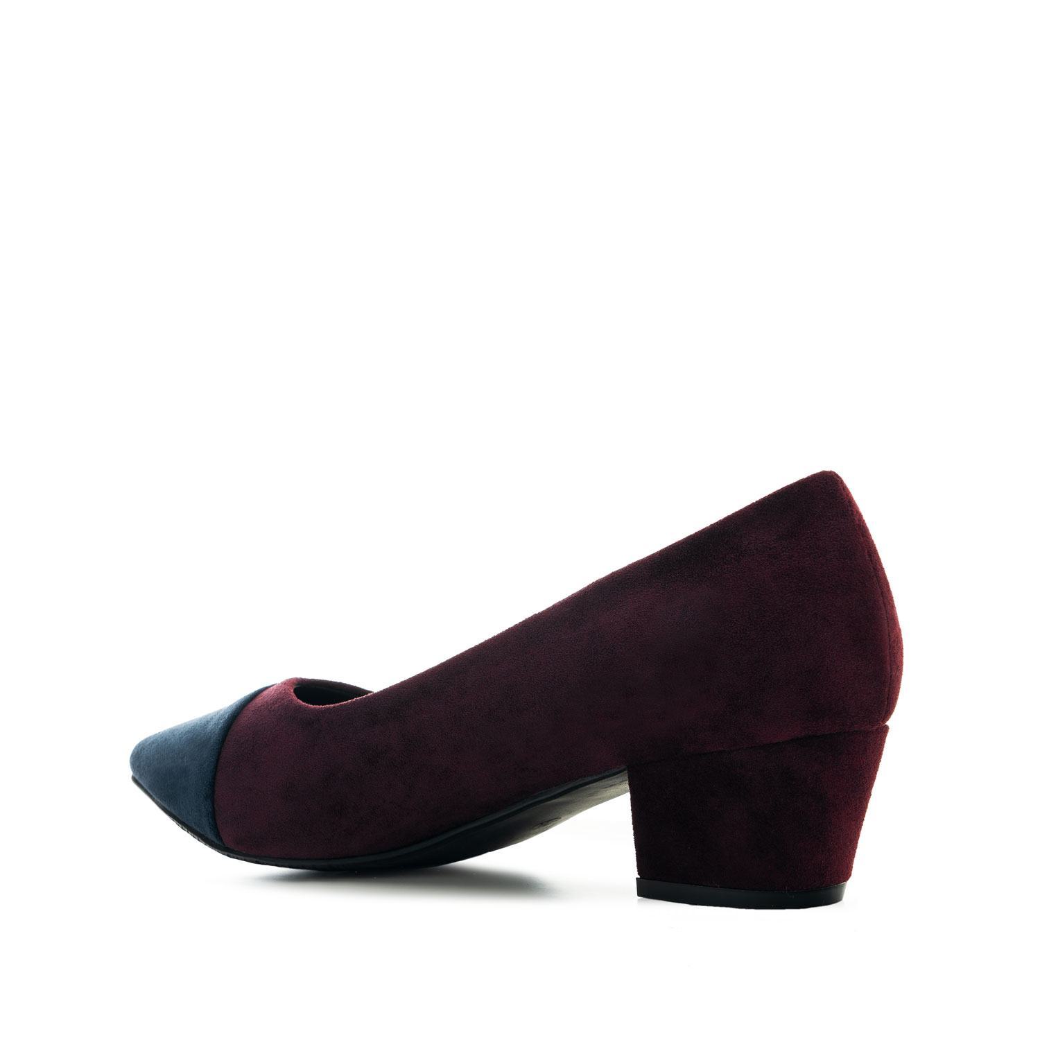 Toe Cap Court Shoes in Navy & Burgundy Suedette 