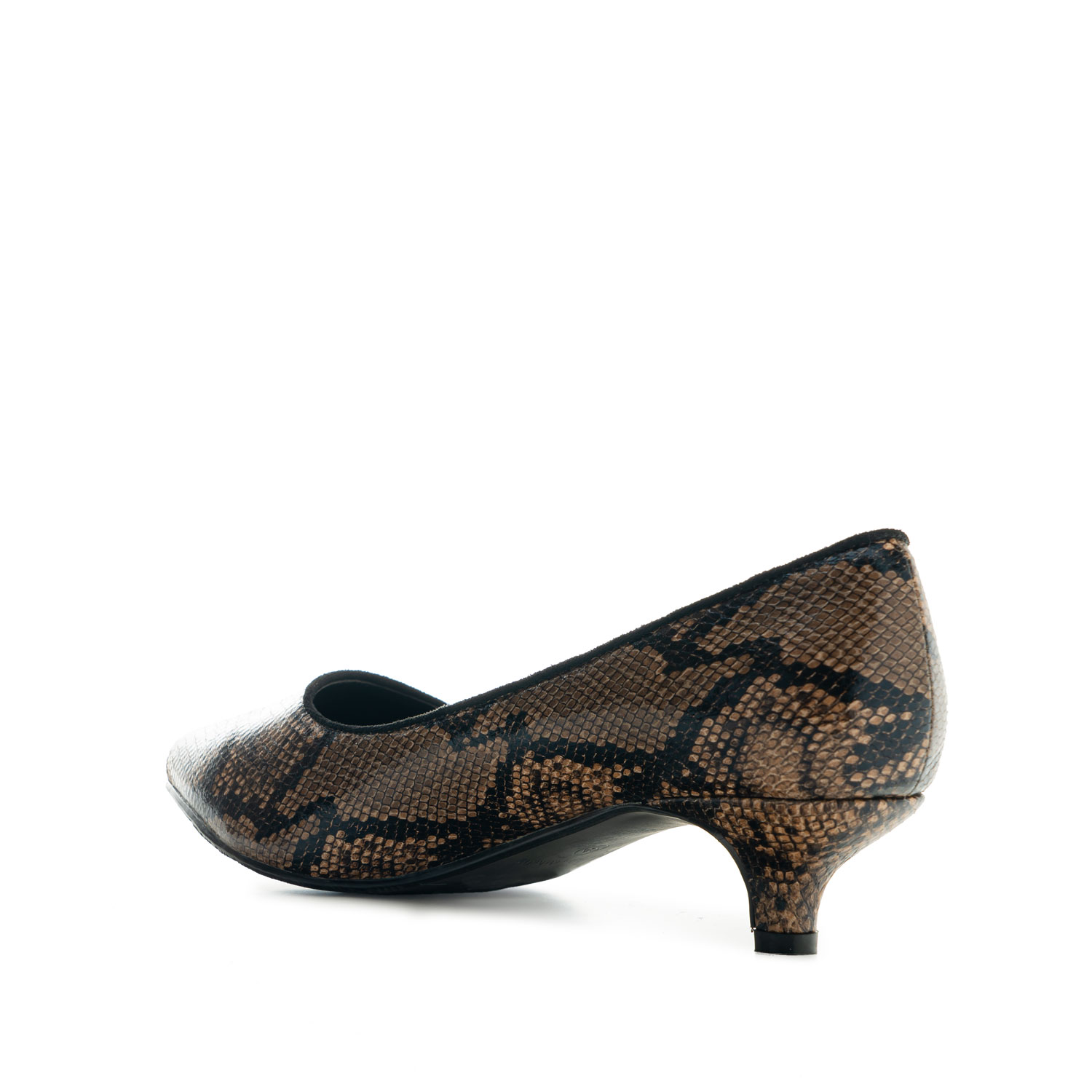 Kitten Heel Shoes in Brown Snake Print 