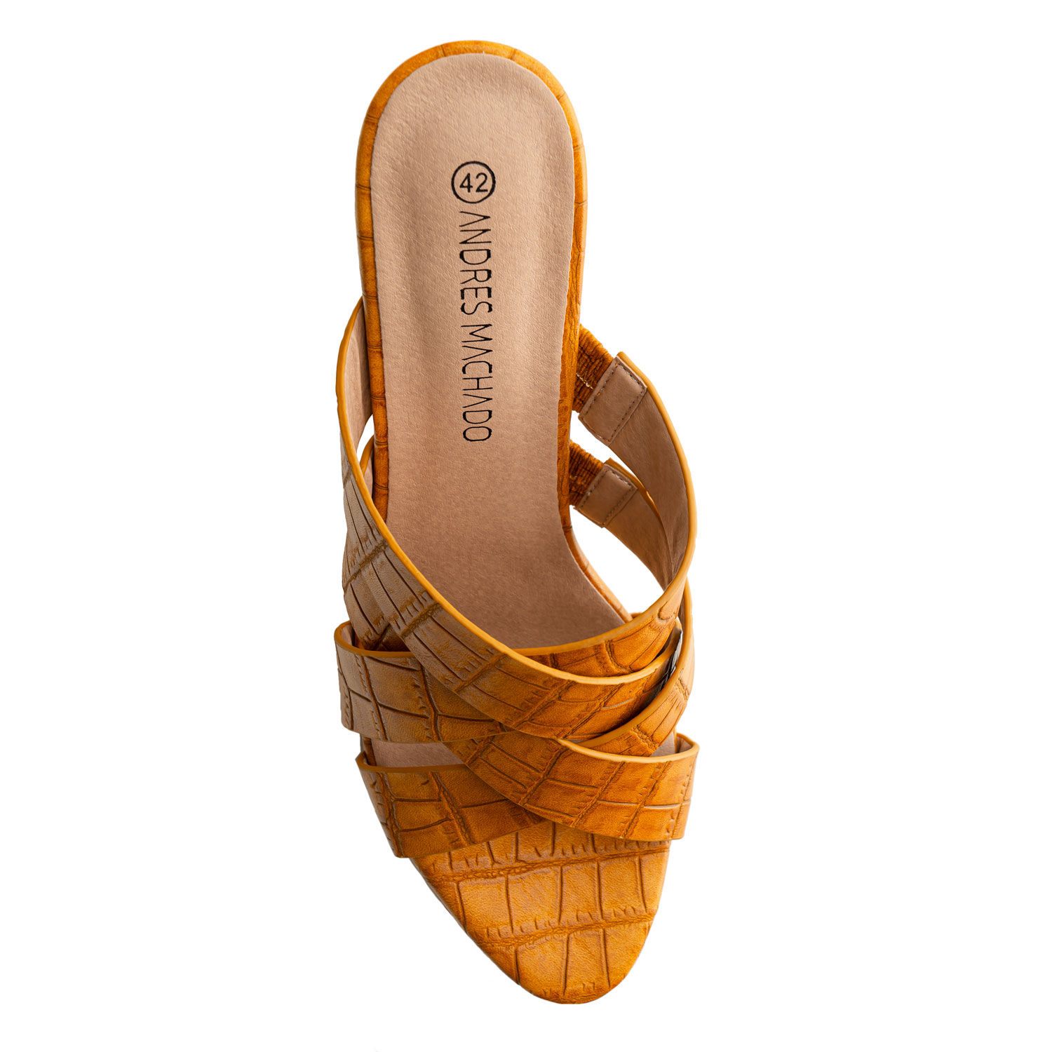 Platform Crossover Sandals in Mustard Croc 