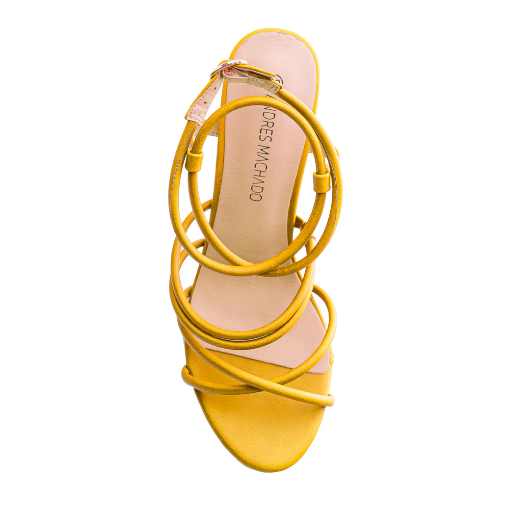 Tubular Strips Sandals in Yellow faux Leather 