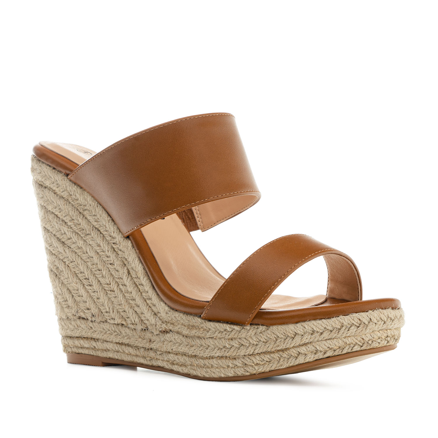 Jute Wedges in Camel-coloured faux Leather 