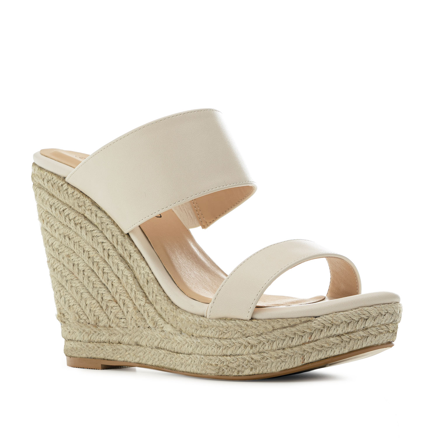 Jute Wedges in Cream-coloured faux Leather 