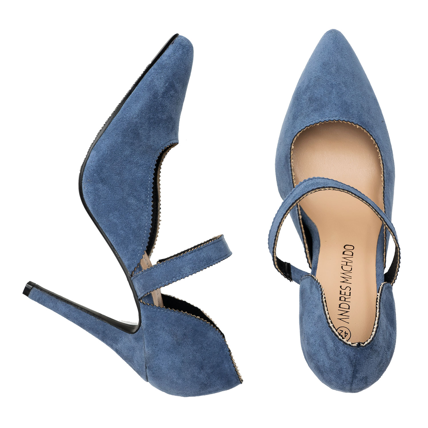 Blue Faux Suedette Mary Jane High Heels 