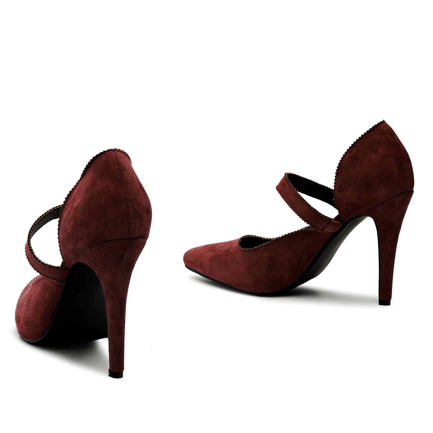 Burgundy Faux Suedette Mary Jane High Heels 