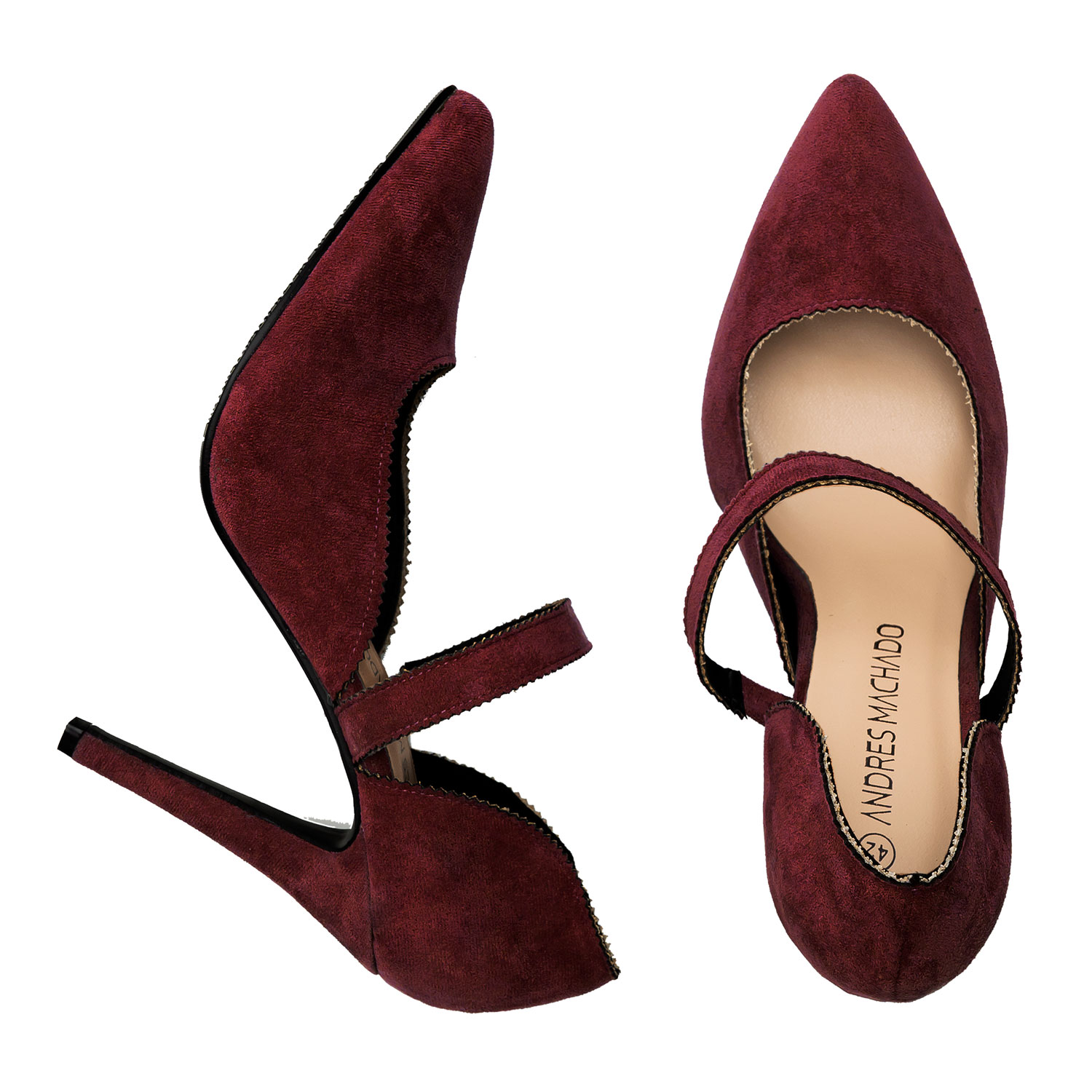 Burgundy Faux Suedette Mary Jane High Heels 
