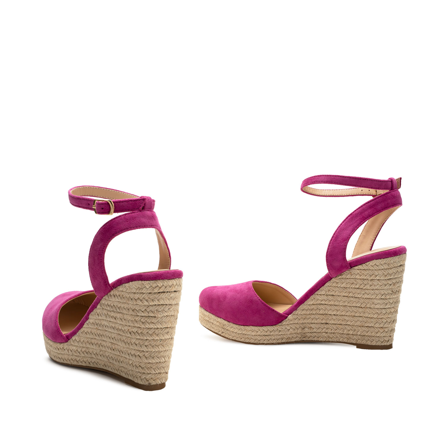 Fuchsia Faux Suede Espadrilles with Jute Wedge 