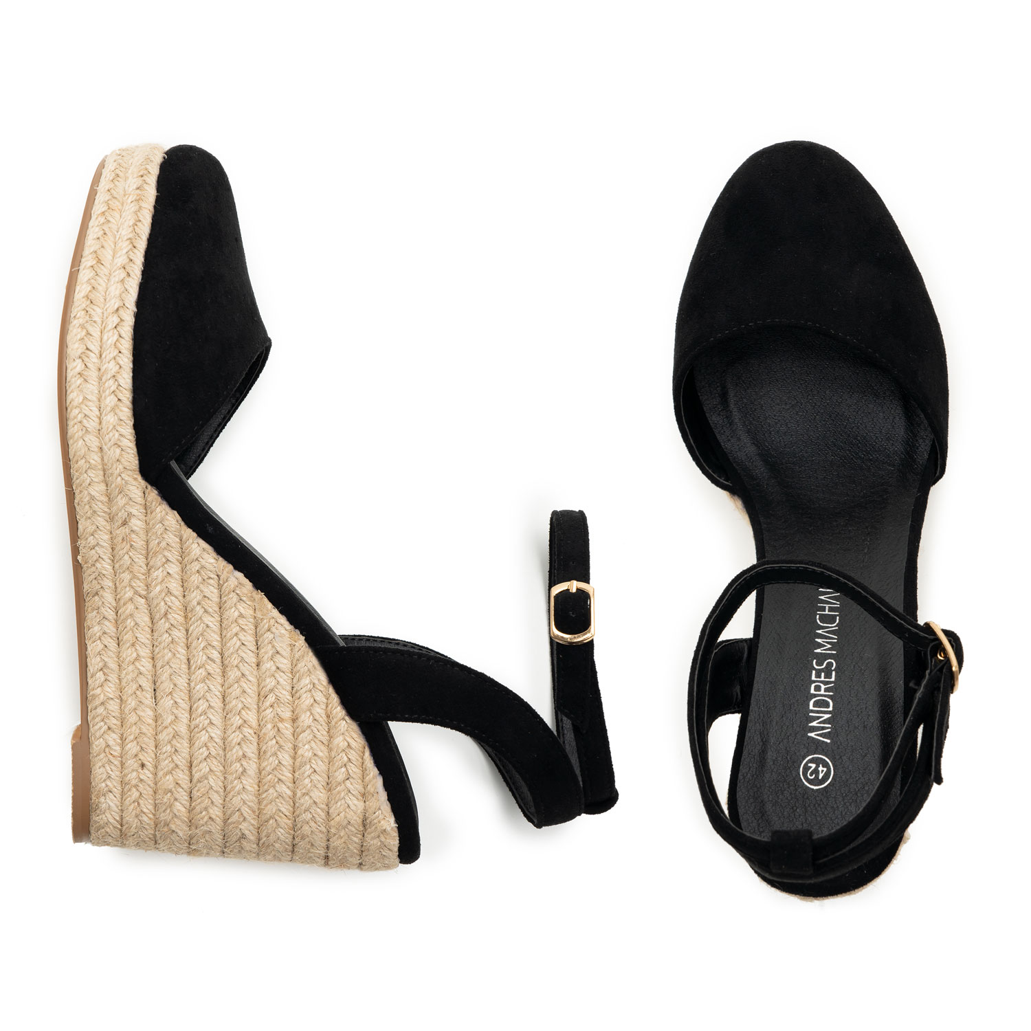 Sandalen mit Keilabsatz aus schwarzem Velourlederimitat 