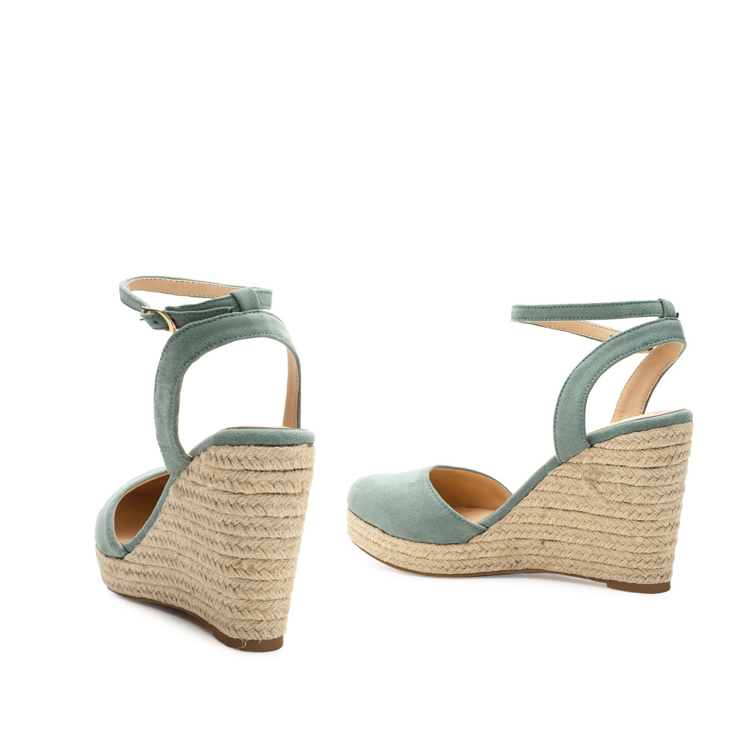 Turquoise Faux Suede Espadrilles with Jute Wedge 