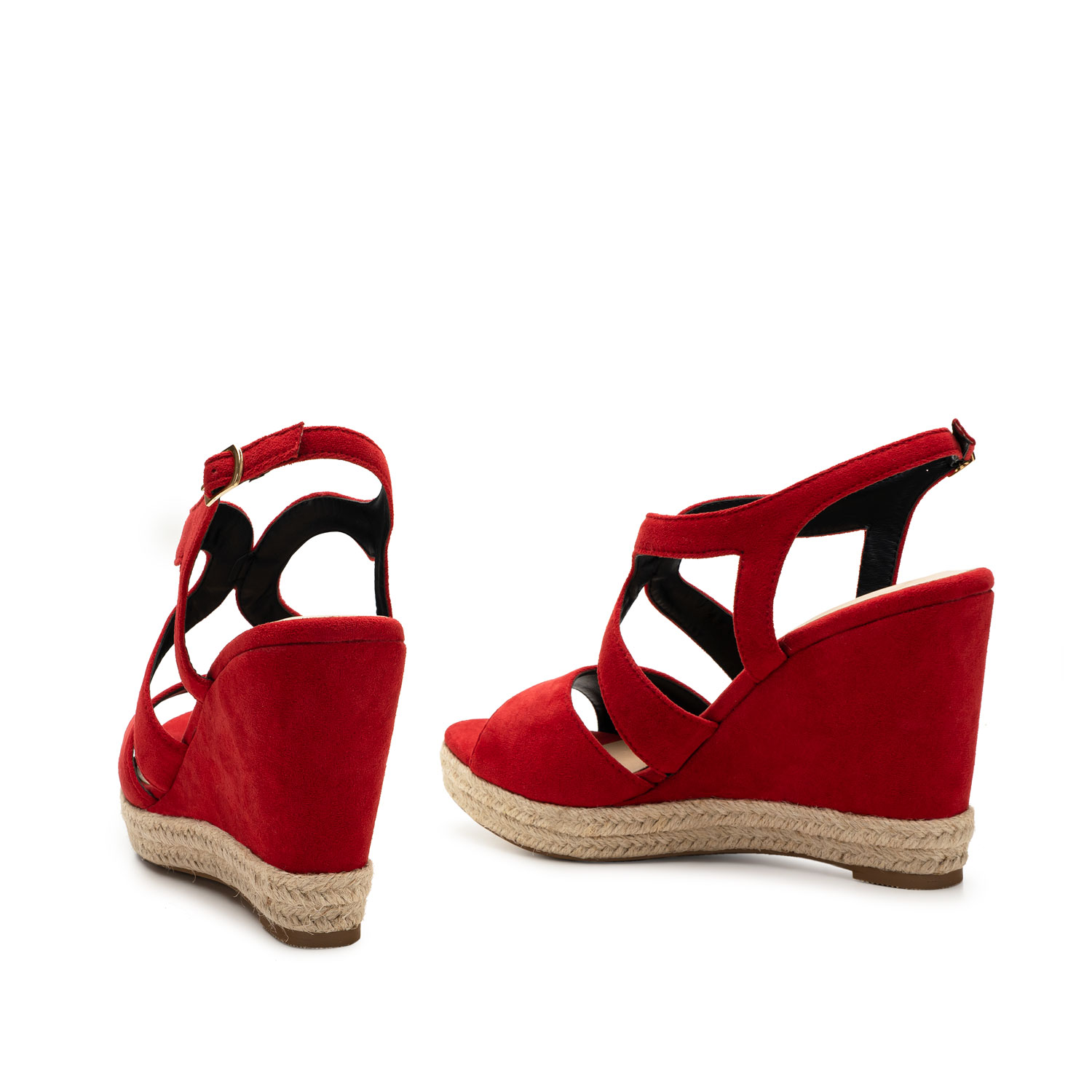 Red Faux Suede Wedge Sandals 