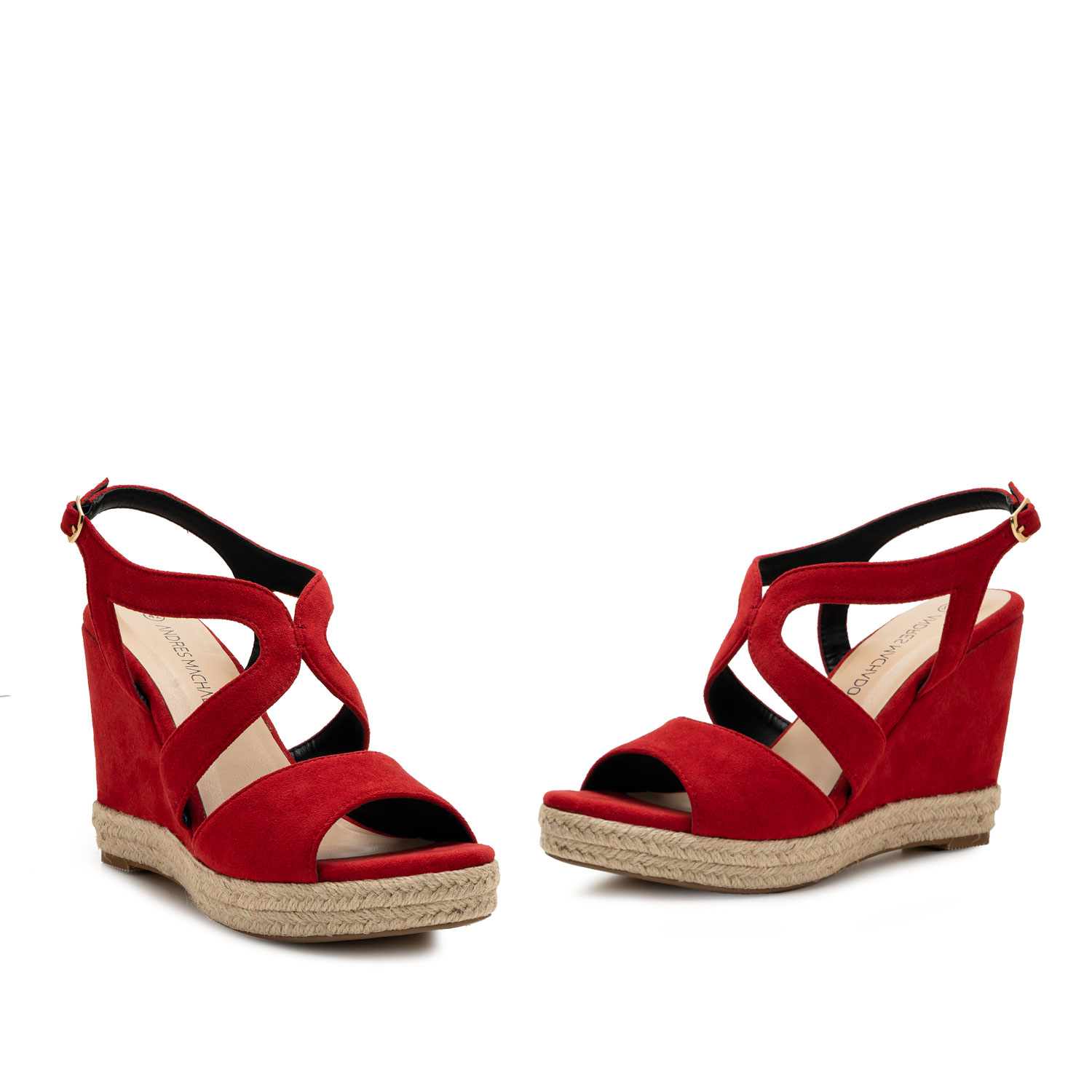 Sandalen mit Keilabsatz aus rotem Velourlederimitat - Damen