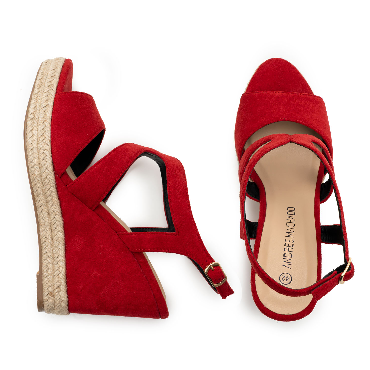 Sandalen mit Keilabsatz aus rotem Velourlederimitat 