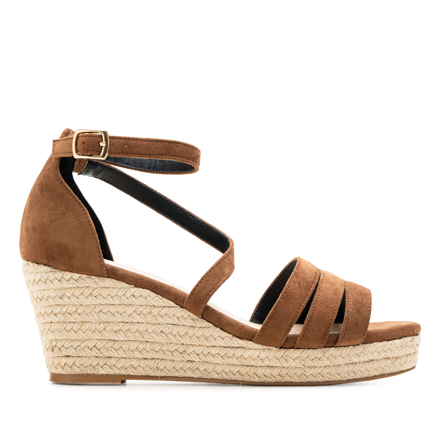 Brown Faux Suede Espadrilles with Jute Wedge 