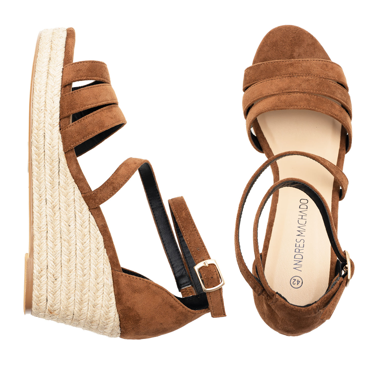 Brown Faux Suede Espadrilles with Jute Wedge 