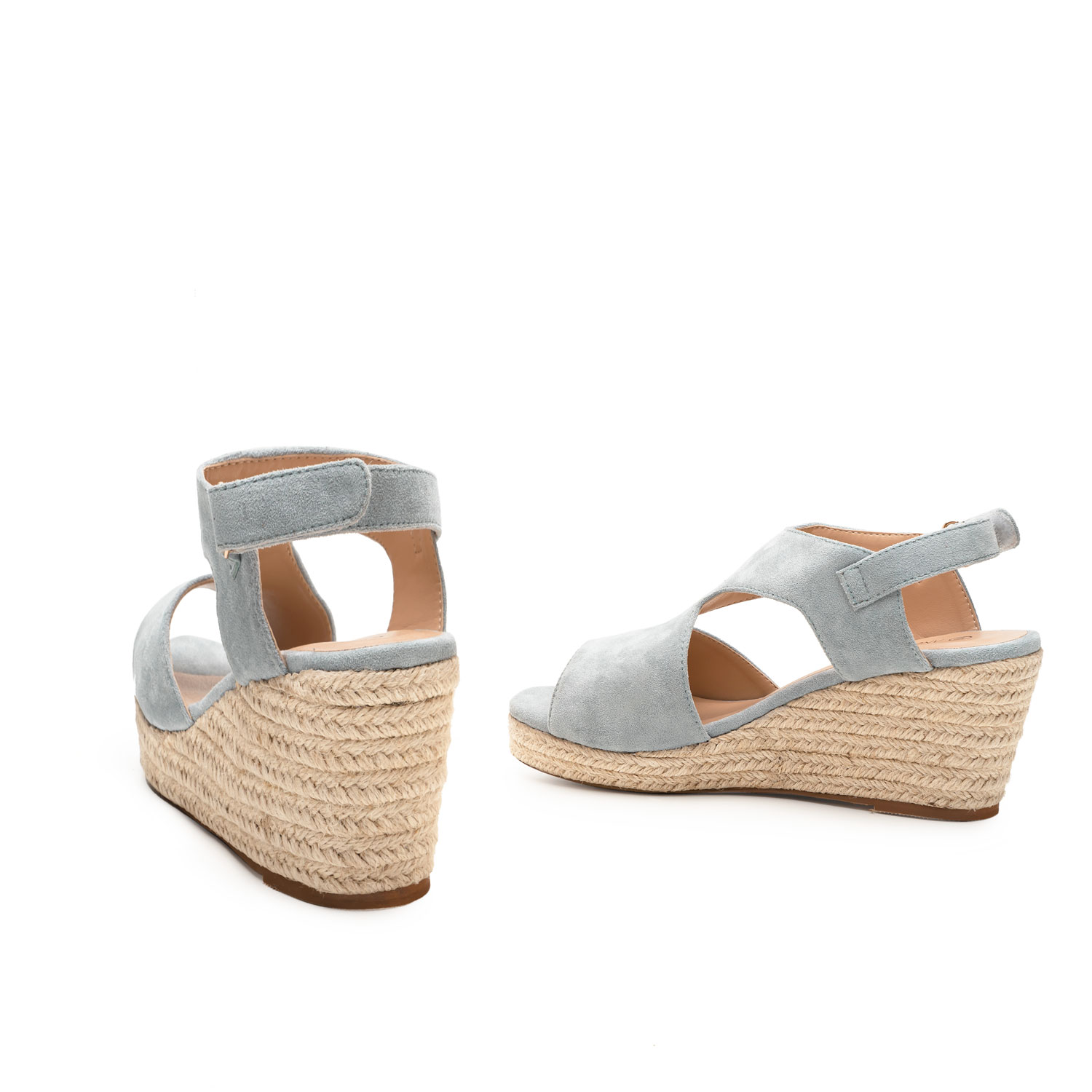 Light Blue Faux Suede Espadrilles with Jute Wedge 