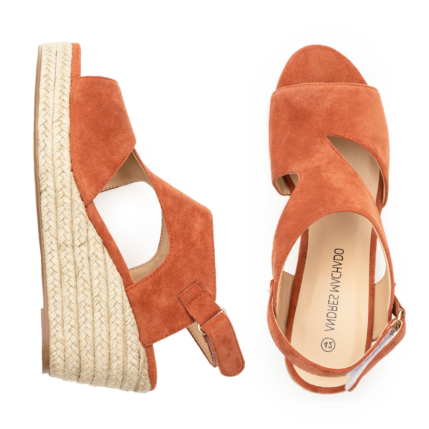 Sandalen mit Keilabsatz aus orangem Velourlederimitat 
